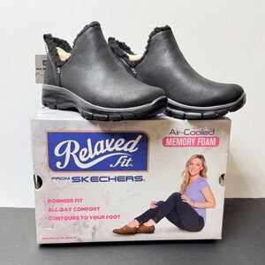 Skechers Easy Going Buried Women Size 5 Black New Faux Fur Memory Foam Boots